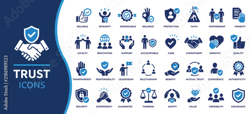 Quadro su tela Trust Icons, Confidence, Credibility, Honesty, Promise, Loyalty, Friendship, Int
