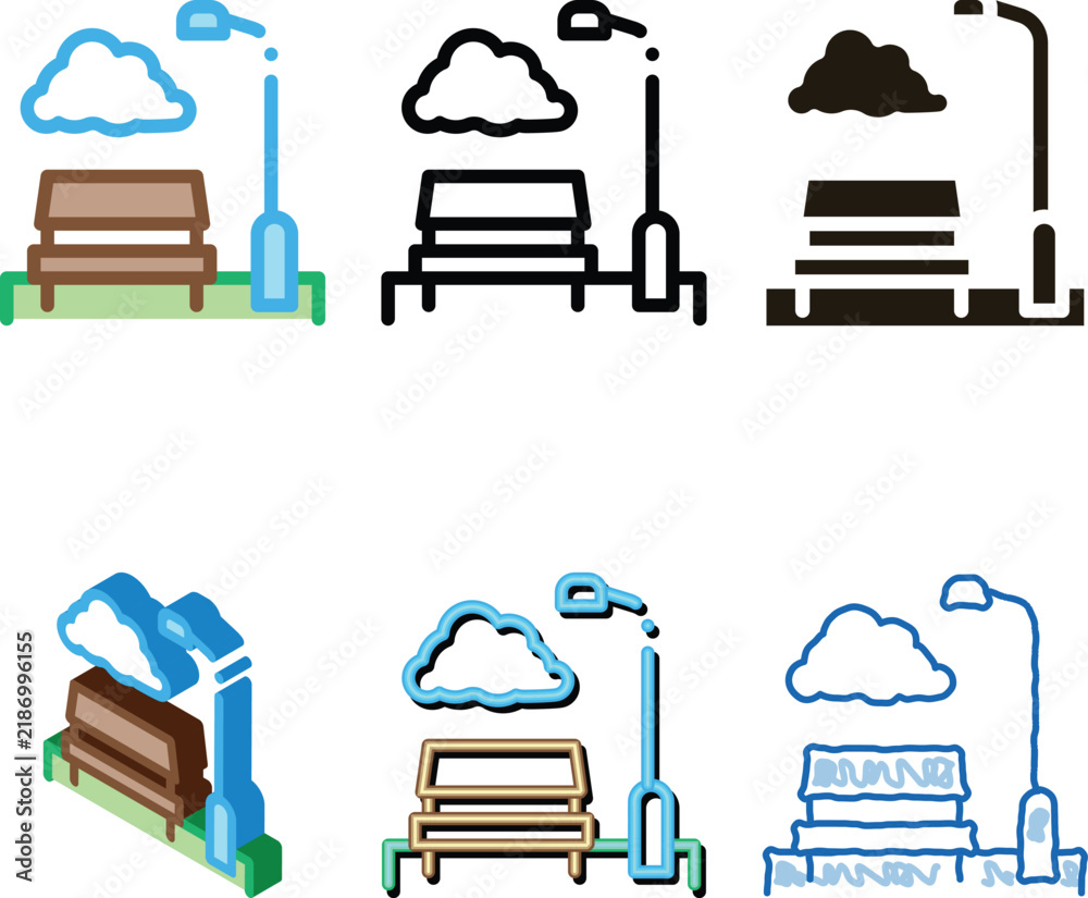 Obraz premium Park with Benches Icon Vector. Outline Park with Benches diversity Sign. Isolated Contour Symbol