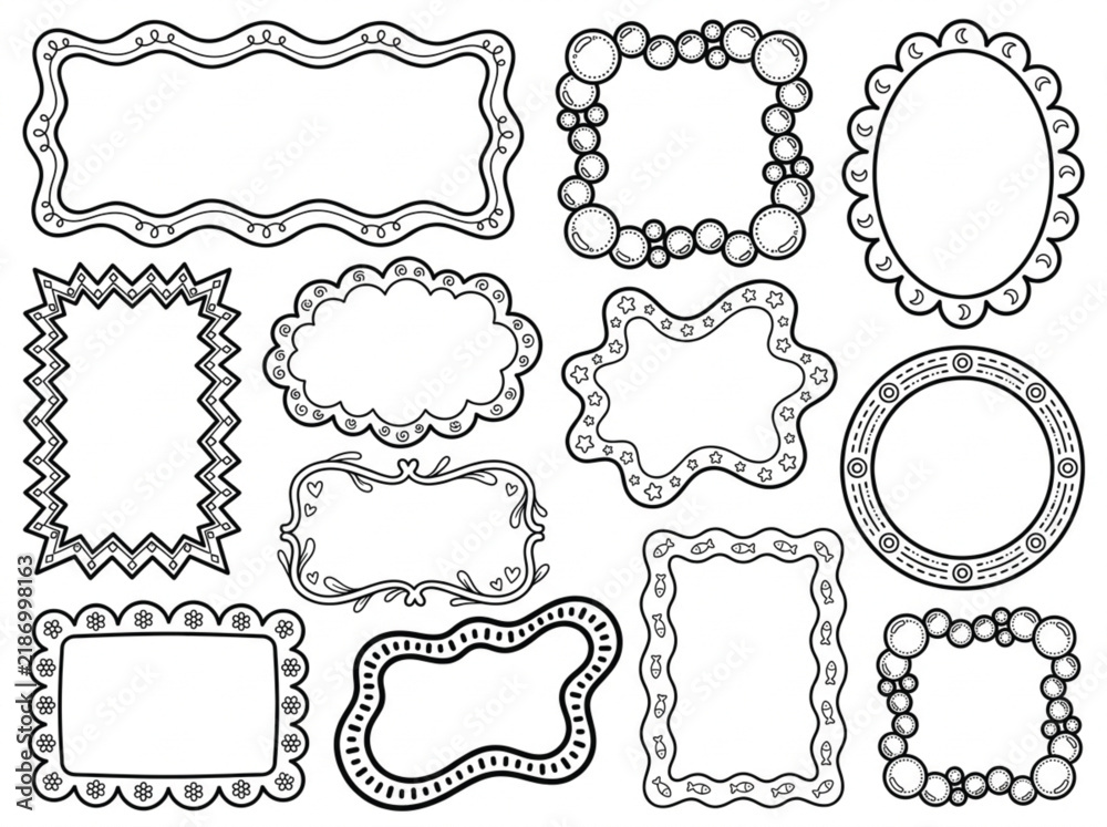 Fototapeta premium Decorative hand drawn vector frames collection with unique artistic border shapes