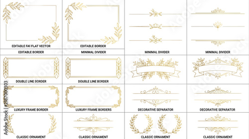 Elegant Golden Decorative Frames and Ornaments for Design