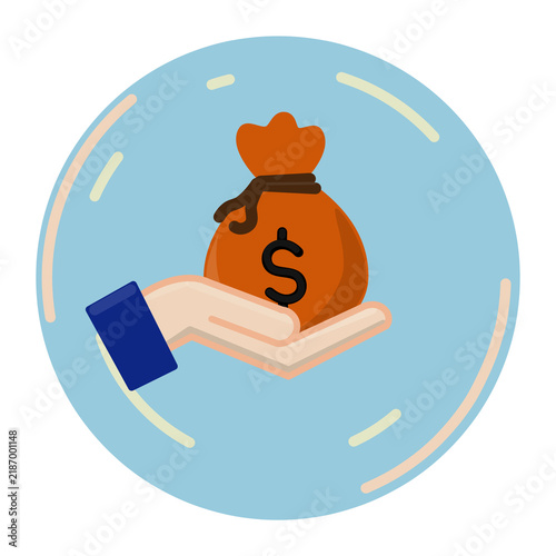 Cuadro en lienzo Payout concept featuring a money bag resting on an open hand, symbolizing payment, earnings, financial reward, and income