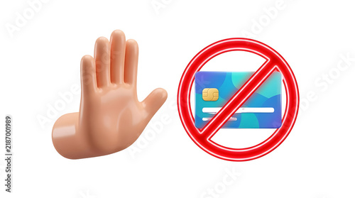 Hand gesture with credit card in red prohibition symbol