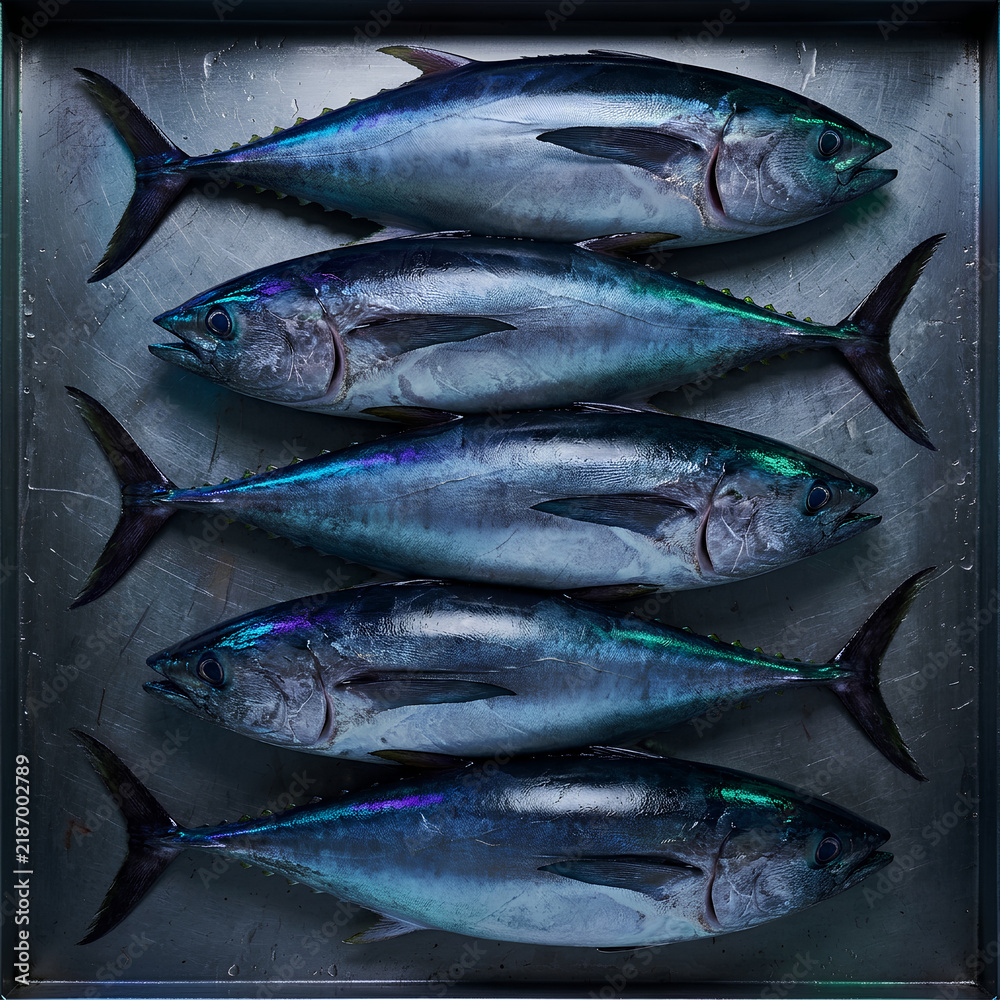 Obraz premium Fresh Mackerel Fish Displayed on Ice for Sale.