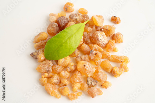 Cuadro en lienzo Frankincense or olibanum aromatic resin isolated on white background used in incense and perfumes