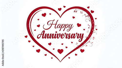 Happy anniversary greeting card design with a large red heart and small decorative heart icons