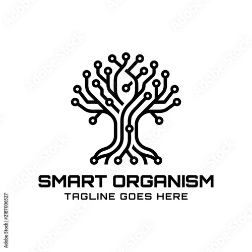 Circuit board tree digital nature logo.