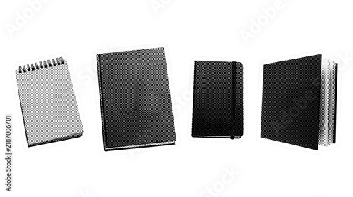 sketchbook retro halftone set , clean white border outline PNG