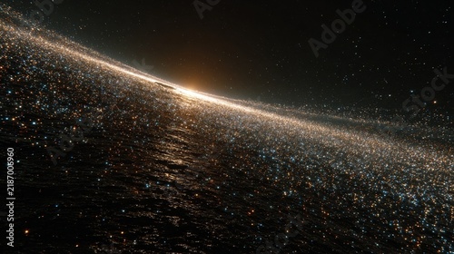 A breathtaking view from a starship in deep space depicts a vast galaxy with a radiant star illuminating a sea of shimmering stars against a dark cosmic backdrop, evoking a sense of wonder and explora