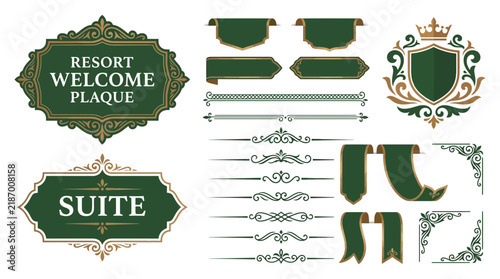Ornate Vintage Resort Welcome Plaque and Suite Signage Elements