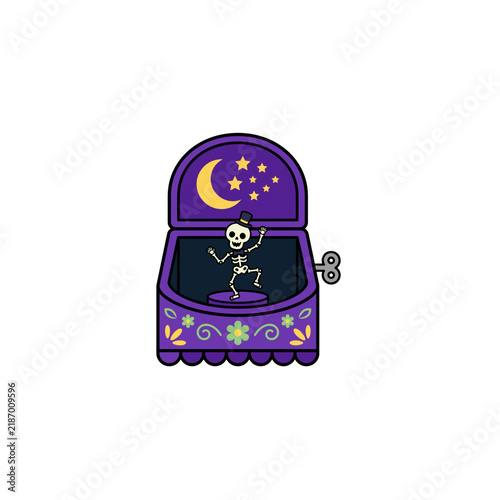 Cute Skeleton Music Box - Halloween Graphic Design