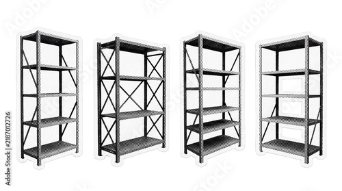 warehouse rack retro halftone set , clean white border outline PNG