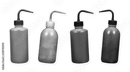 wash bottle retro halftone set , clean white border outline PNG