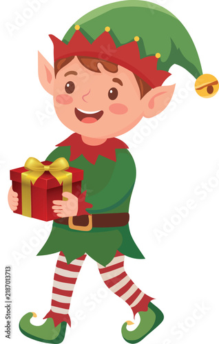 Christmas Elf Holding a Gift Box for Festive Holiday Celebration and Santa Workshop Design