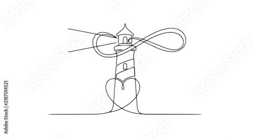 Infinity Love Lighthouse Heart Symbol Continuous Line Art Isolated