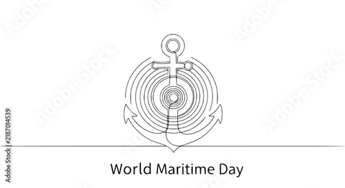 World Maritime Day anchor illustration, single line art, isolated on transparent background