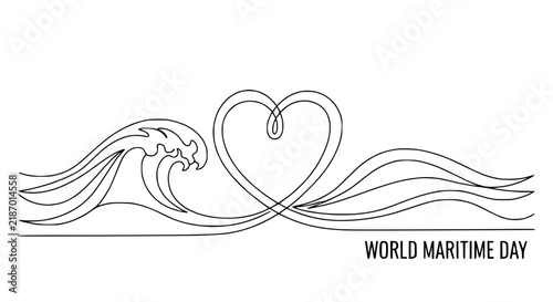 World Maritime Day Heart Wave Line Art Isolated Transparent Background