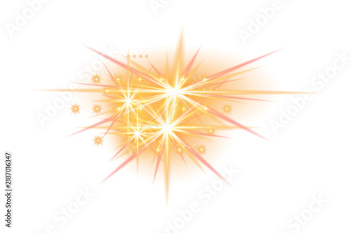 Golden Sparkle Burst and Star Light Effect on Transparent Background