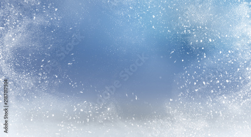 Snowy Winter Background With Falling Snowflakes And Soft Blue Frosty Texture