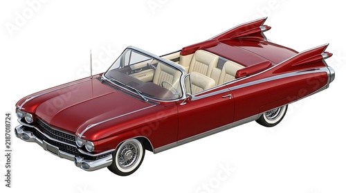 Classic Red Vintage American Convertible Car Isolated on White Background for Commercial Design Usage