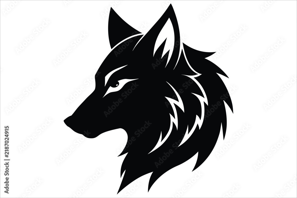 Obraz premium Wolf Head Black Silhouette Wild Animal Icon Isolated on White
