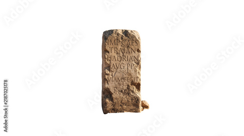 Ancient Roman stone tablet with Latin inscription, weathered archaeological artifact, historic carved limestone monument isolated PNG with Transparent Background