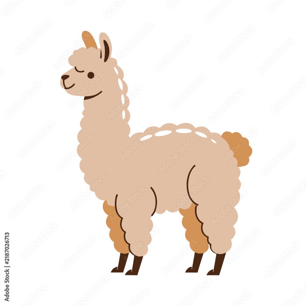 Fototapeta premium Cute Cartoon Alpaca Vector Illustration, Adorable Wild Animal Character for Zoo, Safari, Nature, Wildlife, Children, and Fun Design Concepts