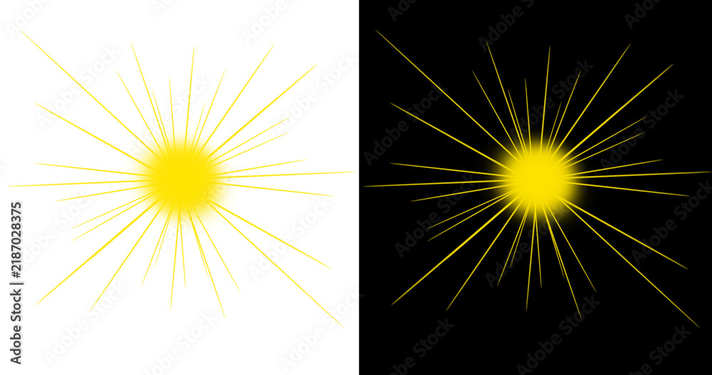 Fototapeta premium Yellow sunburst graphic element with radiating light rays isolated