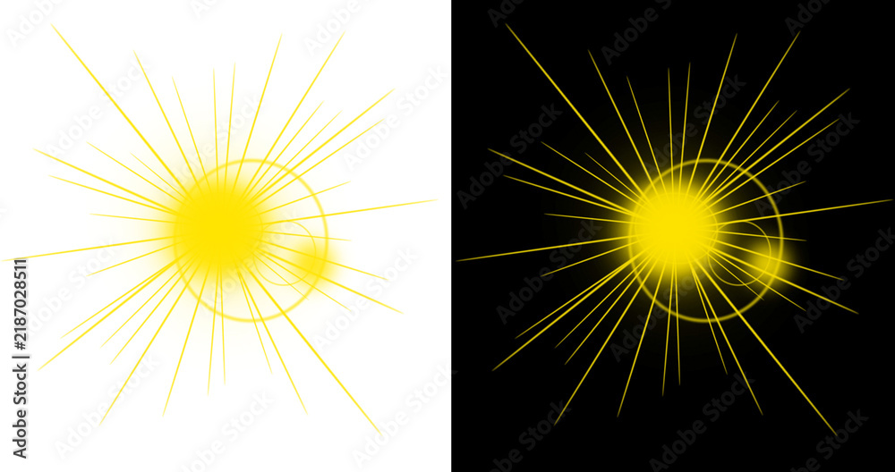 Fototapeta premium Yellow sunburst light flare isolated on a transparent background