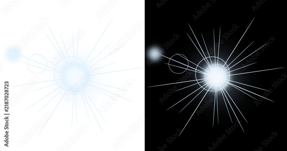 Fototapeta premium Bright white starburst lens flare isolated on transparent background