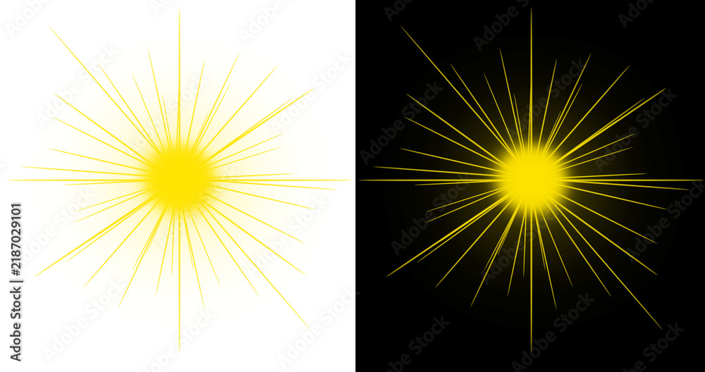Fototapeta premium Yellow starburst light effect isolated on a transparent background