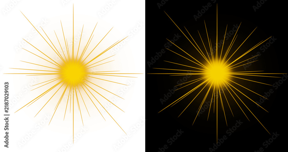 Fototapeta premium Golden starburst light effect isolated on a transparent background