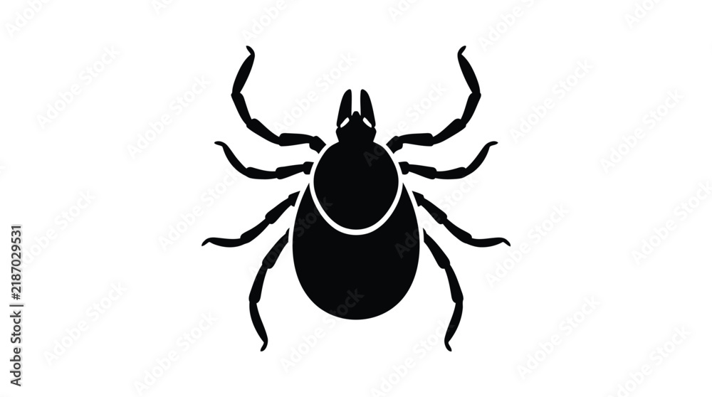 Fototapeta premium Minimalist tick silhouette graphic featuring sharp black lines against a clean and solid white background area
