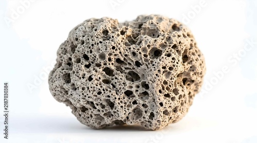 Natural volcanic pumice stone with porous texture isolated on white background