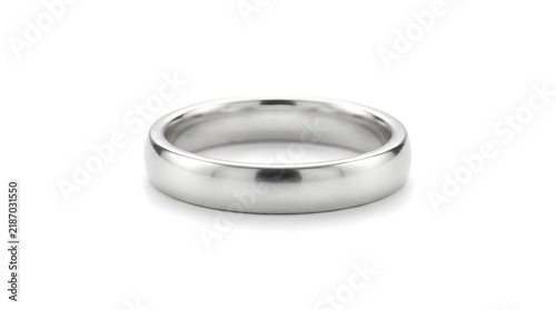 Elegant silver metal wedding band ring isolated on a clean white background