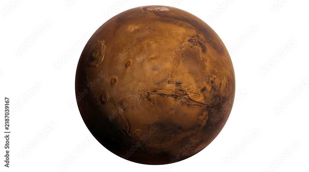 Fototapeta premium Realistic brown planet mars isolated on a black background isolated on transparent background