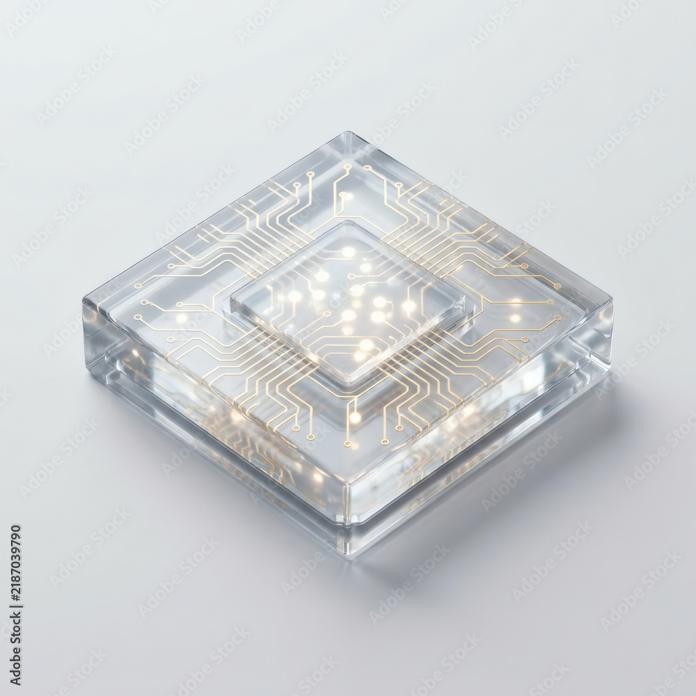 Fototapeta premium 3D Glass Microchip Processor with Internal Circuit Nodes