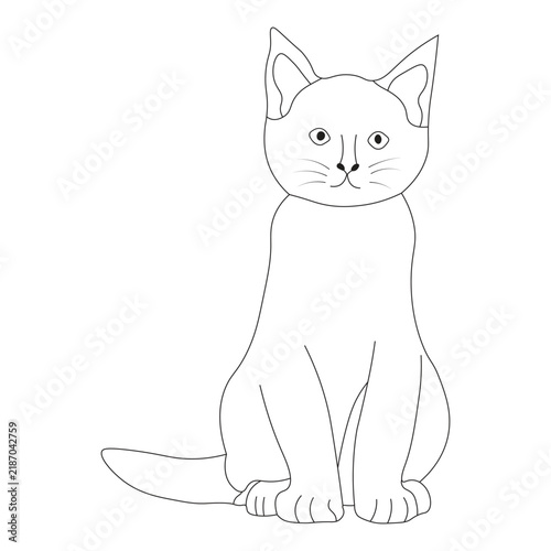 Minimalist Cat Line Art Vector Illustration – Sitting Kitten Outline for Coloring Book Page Logo