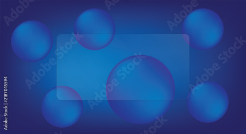 Glassmorphism Blue Background with Frosted Glass Card and 3D Gradient Spheres for UI Presentation