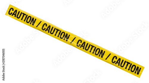 Yellow Caution Tape Diagonal Across White Background