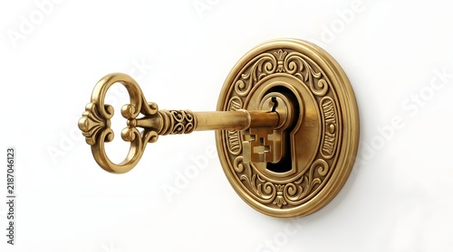 Ornate Vintage Gold Key in Decorative Keyhole