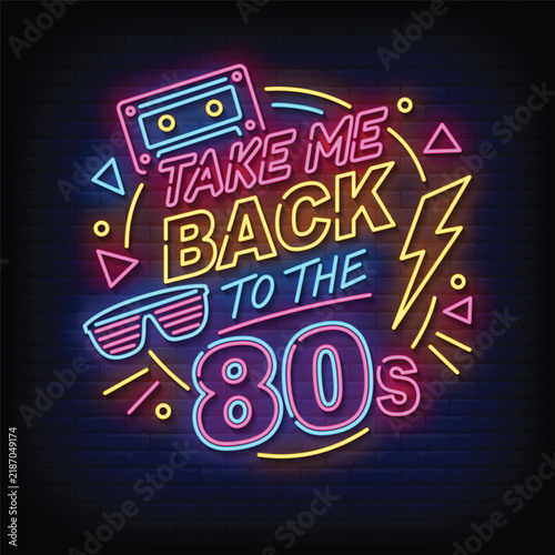 Colorful Neon “Take Me Back to the 80s” Retro Party Sign with Cassette Tape