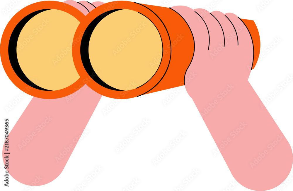 Obraz premium Hands holding binoculars. Search concept cartoon vector illustration