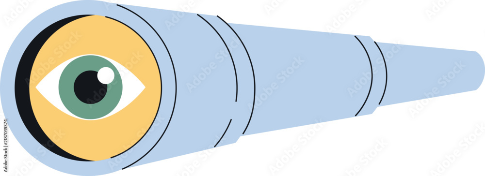 Naklejka premium Telescope with eye. Search concept spyglass cartoon vector illustration