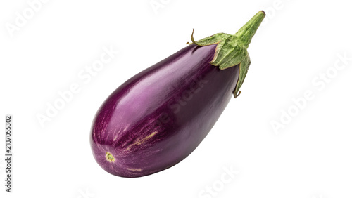 Fresh ripe purple aubergine eggplant with green stem isolated on transparent background