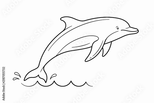 Dolphin Jumping Line Art. Playful Marine Animal and Ocean Adventure Scene. Aquatic Wildlife and Travel Concept. Clean Minimal Vector Illustration