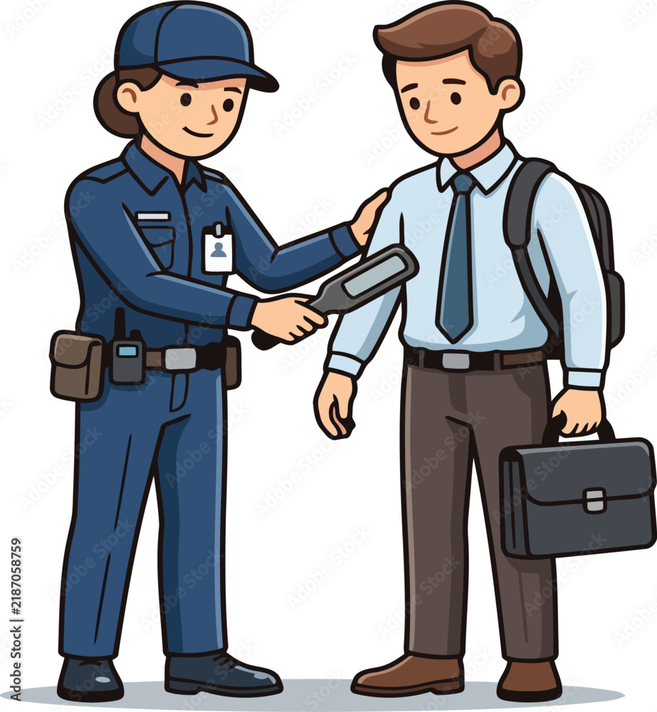 Fototapeta premium Security guard screening a businessman with a hand-held metal detector