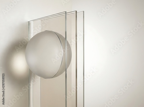 Minimalist modern floor lamp with a frosted glass sphere and transparent acrylic panels
