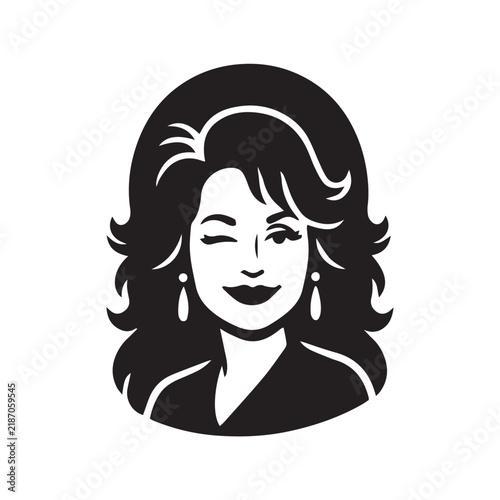 Winking Woman Portrait Vector Illustration. Retro Pop Art Icon in Black and White.
