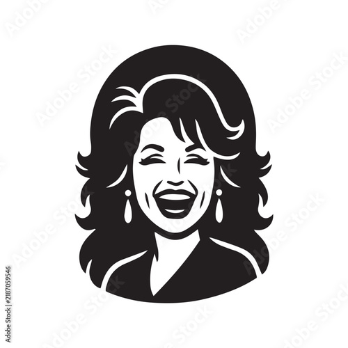 Vector Illustration of a Happy Laughing Woman Portrait in Black and White Retro Style