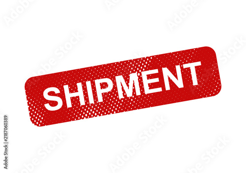 Red shipment banner with bold white text illustration